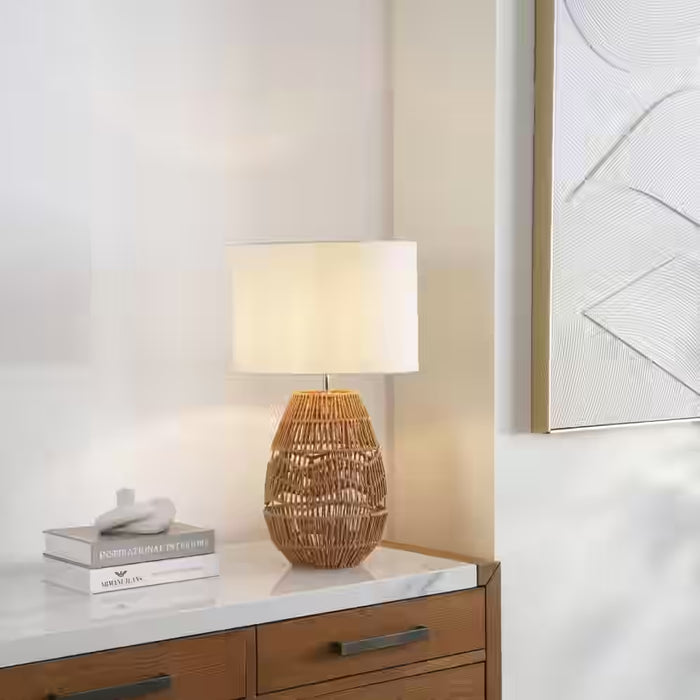 Prescott E27 Rattan Table Lamp Dia 35X61Cm - Brown