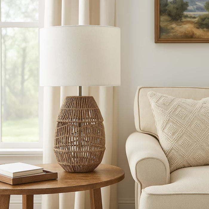 Prescott E27 Rattan Table Lamp Dia 35X61Cm - Brown