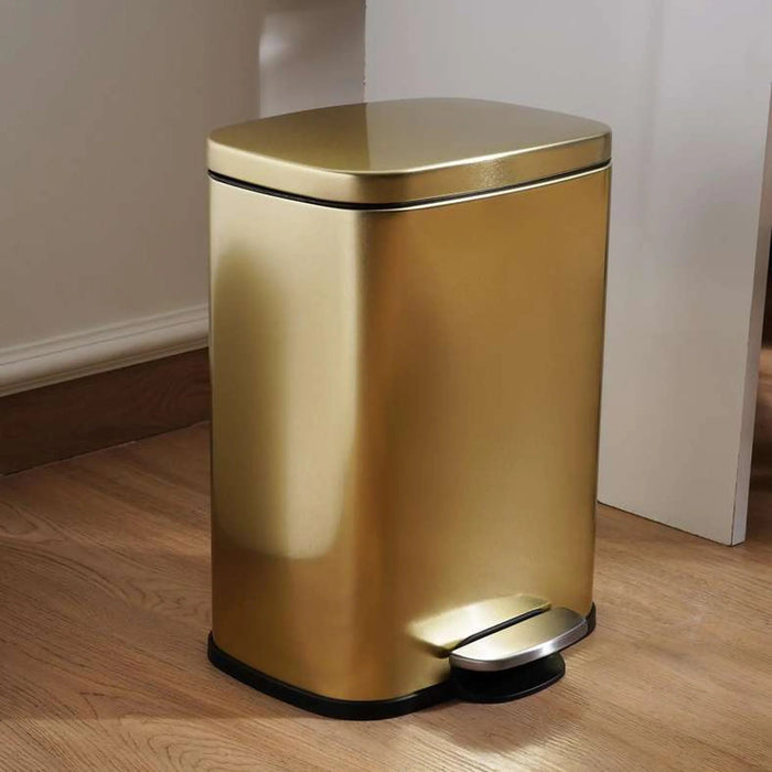 Primo Fingerprint Resistant Metal Pedal Bin 28.6X26X38Cm 12L - Gold Pan Home