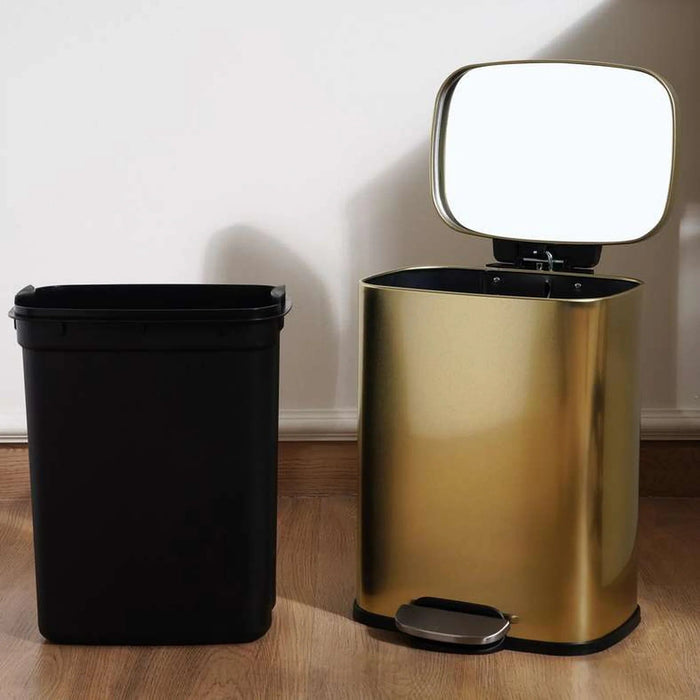 Primo Fingerprint Resistant Metal Pedal Bin 28.6X26X38Cm 12L - Gold Pan Home