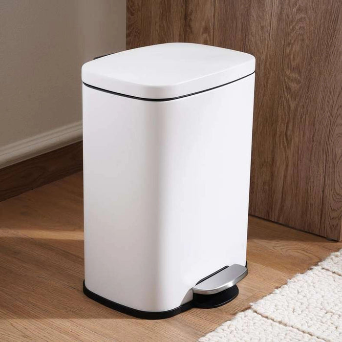 Primo Fingerprint Resistant Metal Pedal Bin 12L - White Pan Home