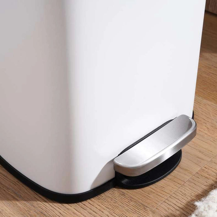 Primo Fingerprint Resistant Metal Pedal Bin 12L - White Pan Home