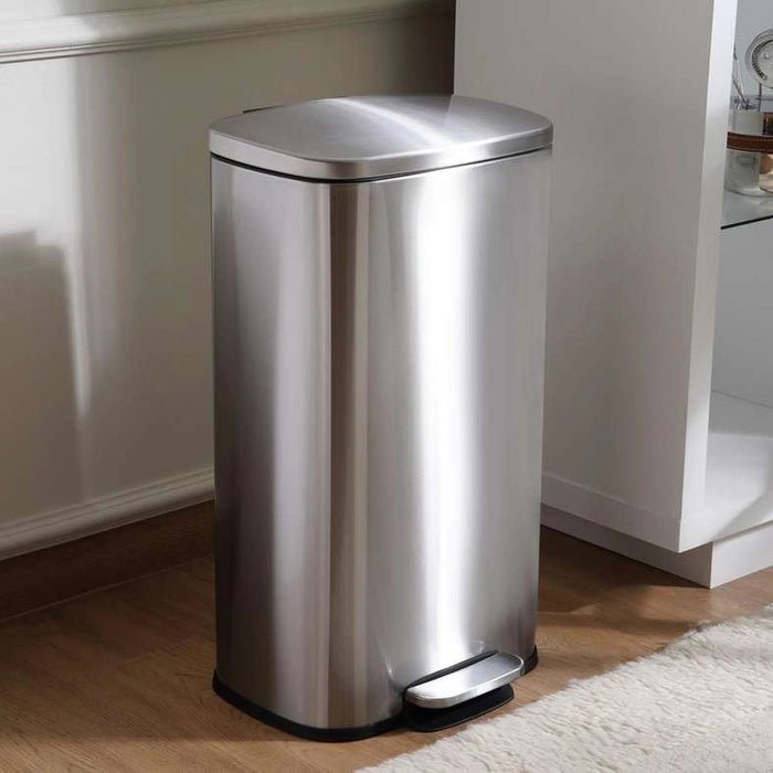 Primo Fingerprint Resistant Metal Pedal Bin 35X31.5Xh60.2Cm 30L - Chrome Pan Home