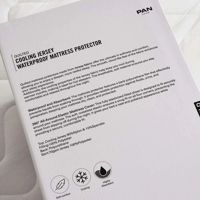 Quilted Cooling Jersey Waterproof Mattress Protector 160X200+33cm - White Pan Home