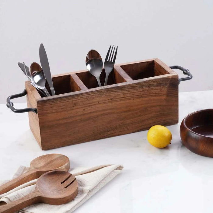 Rabaha Acacia Caddy With 2-Piece Serving Spoon - Natural
