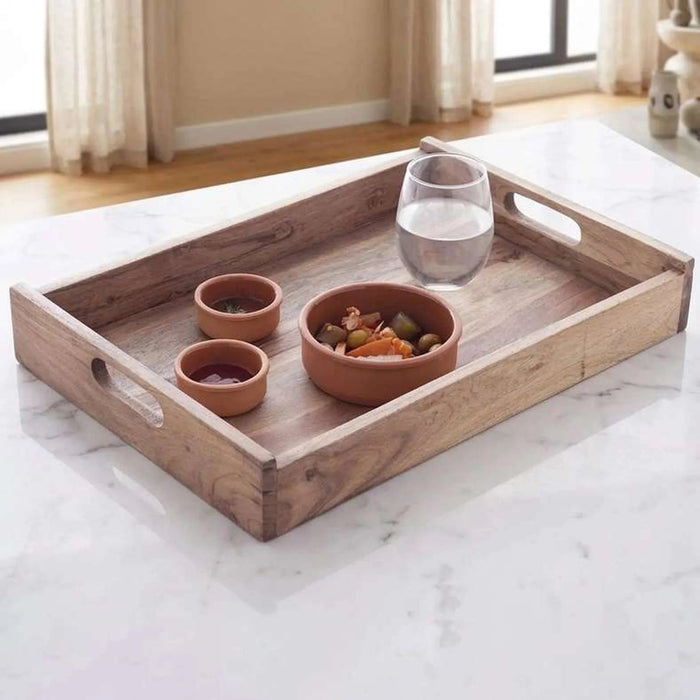 Rabaha Acacia Rectangular Serving Tray 51X35.5X7.5Cm - Natural Pan Home