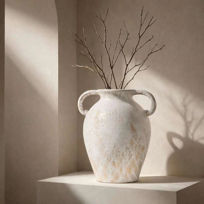 Rainah Terracotta Vase With Two Handles 33X26X40Cm - White