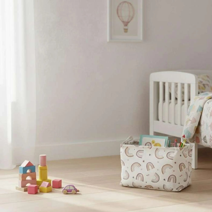 Rainbow Printed Rectangular Storage Basket 36X26X25Cm - White/Pink