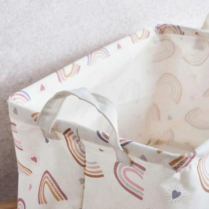Rainbow Printed Rectangular Storage Basket 36X26X25Cm - White/Pink