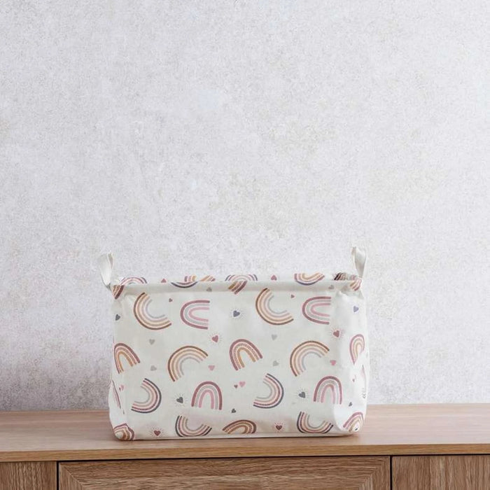 Rainbow Printed Rectangular Storage Basket 36X26X25Cm - White/Pink
