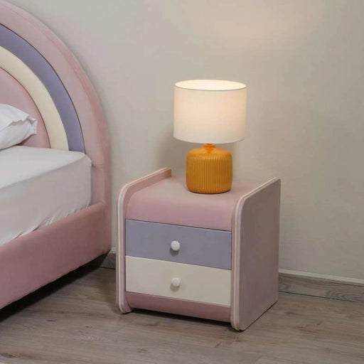 Rainbow Retreat Kids Nightstand With 2 Drawers Upholstered - Blush Pink Pan Home