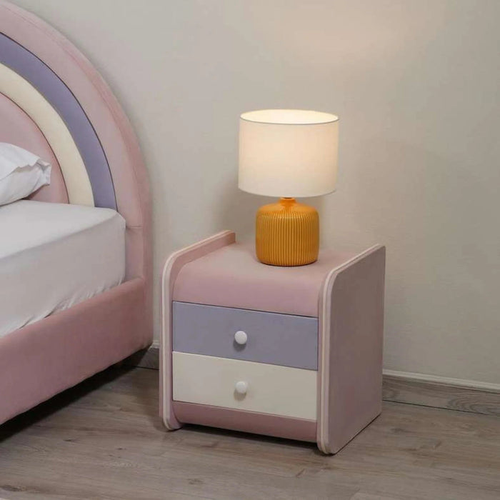Rainbow Retreat Kids Nightstand With 2 Drawers Upholstered - Blush Pink Pan Home