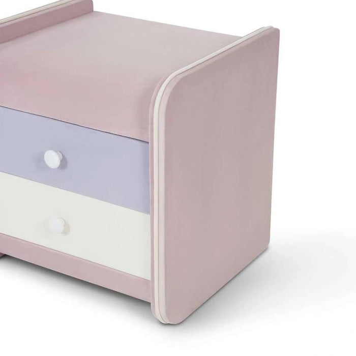 Rainbow Retreat Kids Nightstand With 2 Drawers Upholstered - Blush Pink Pan Home
