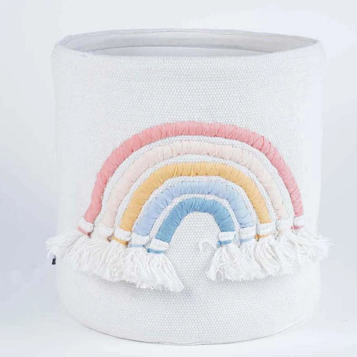 Rainbow Storage Basket With Tassels 35X35X35Cm-Pink