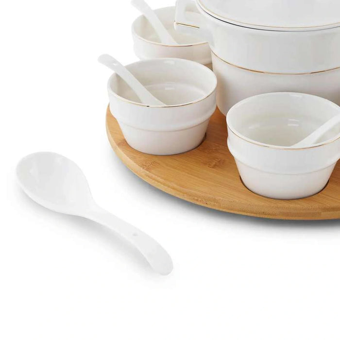 Ralen 15-Piece Soup Set With Bamboo Tray - White