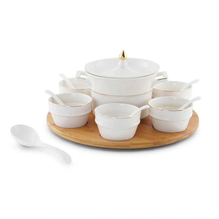 Ralen 15-Piece Soup Set With Bamboo Tray - White