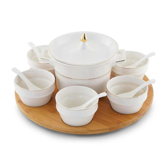 Ralen 15-Piece Soup Set With Bamboo Tray - White