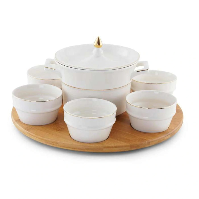 Ralen 15-Piece Soup Set With Bamboo Tray - White