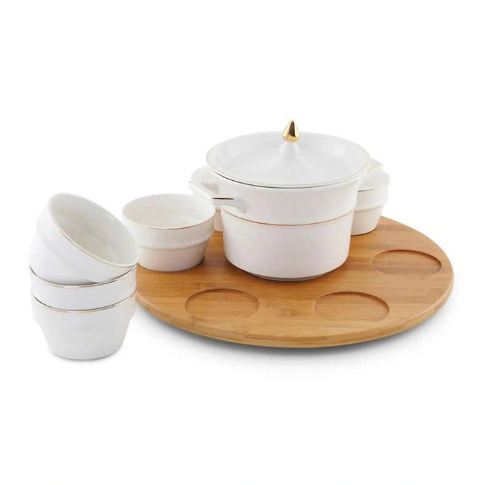 Ralen 15-Piece Soup Set With Bamboo Tray - White