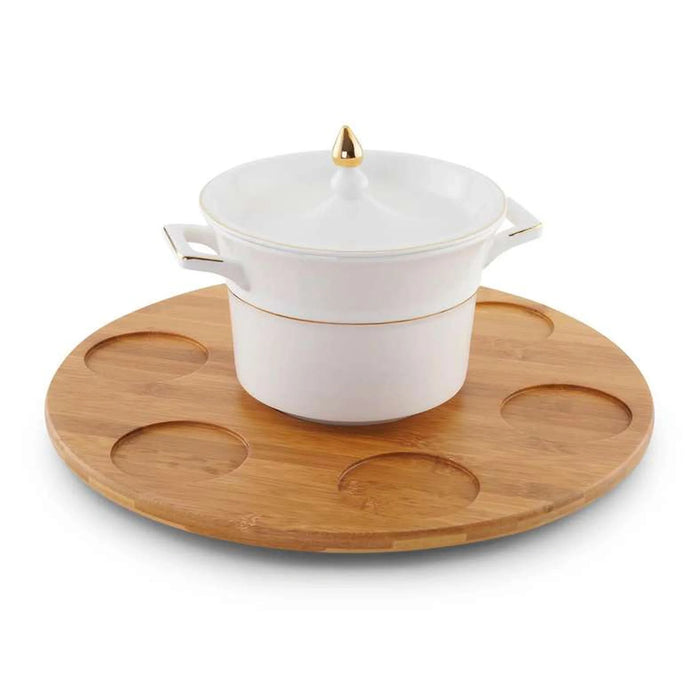 Ralen 15-Piece Soup Set With Bamboo Tray - White