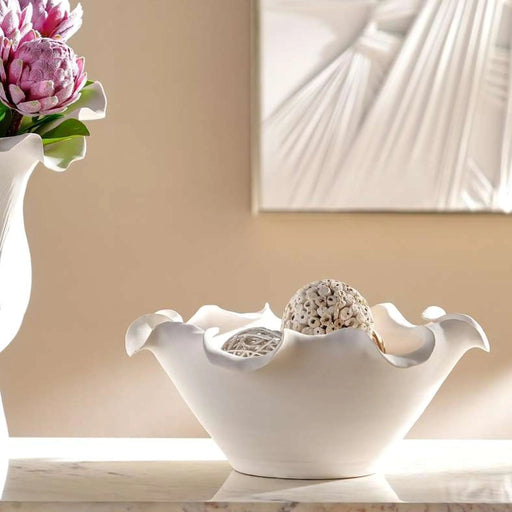 Rana Ceramic Handmade Petal Decor Bowl 36X36X16Cm - White Pan Home
