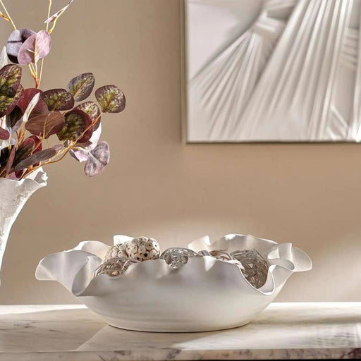 Rana Ceramic Handmade Petal Decor Bowl 40X40X11.5Cm - White Pan Home