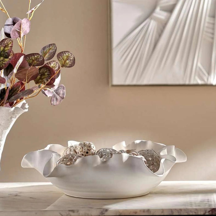 Rana Ceramic Handmade Petal Decor Bowl 40X40X11.5Cm - White Pan Home