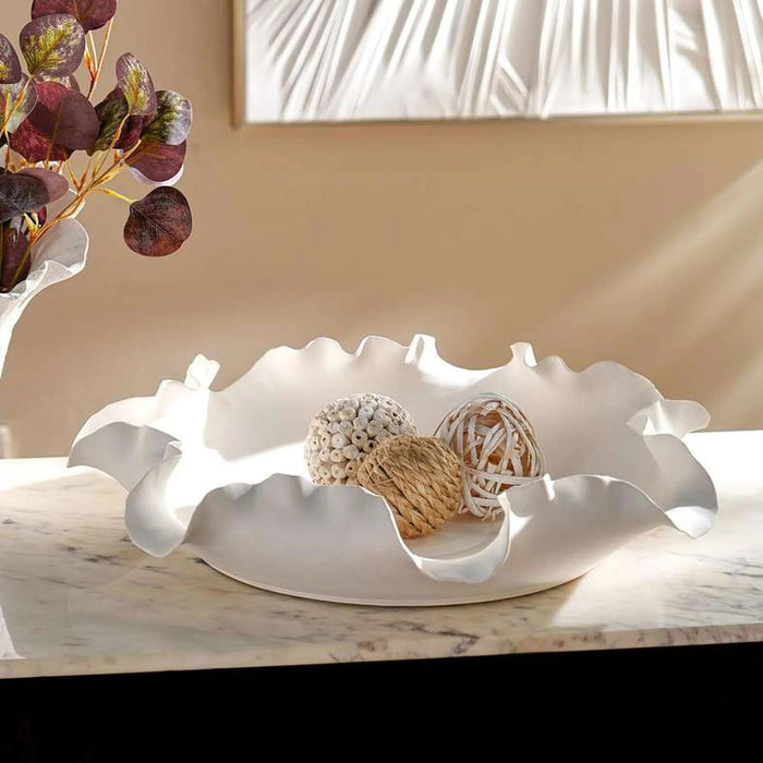Rana Ceramic Handmade Petal Decor Platter 50.5X50.5X8.5Cm - White Pan Home