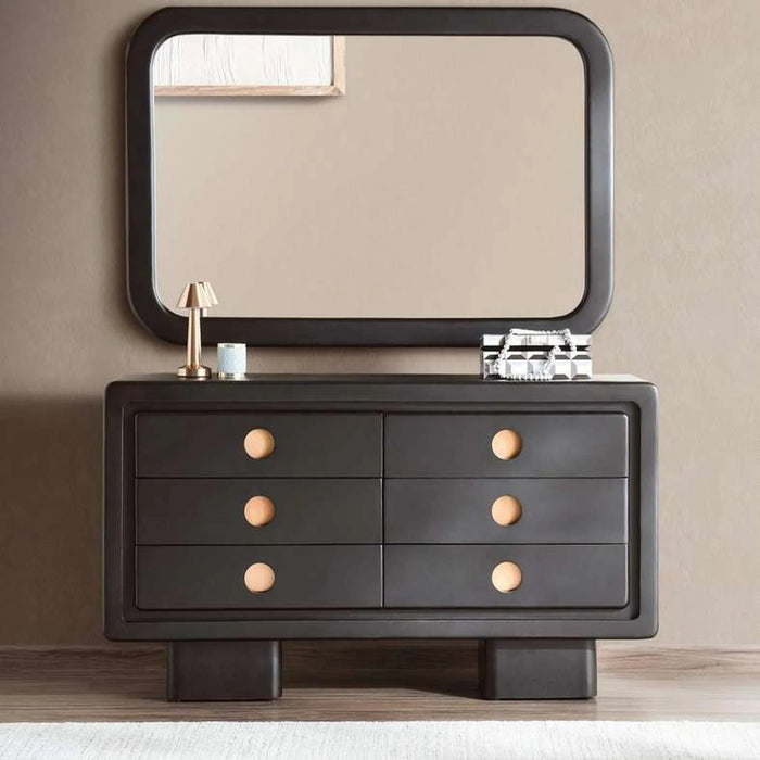 Raxey Dresser With 6 Drawer & Mirror Solid Wood - Black Pan Home