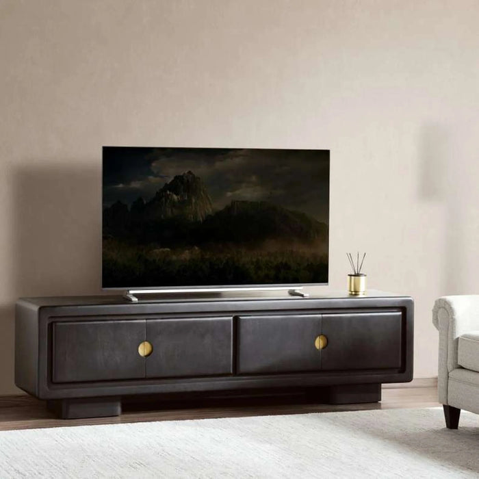 Raxey Tv Unit Up To 75 Inches With 4 Door Solid Wood - Black