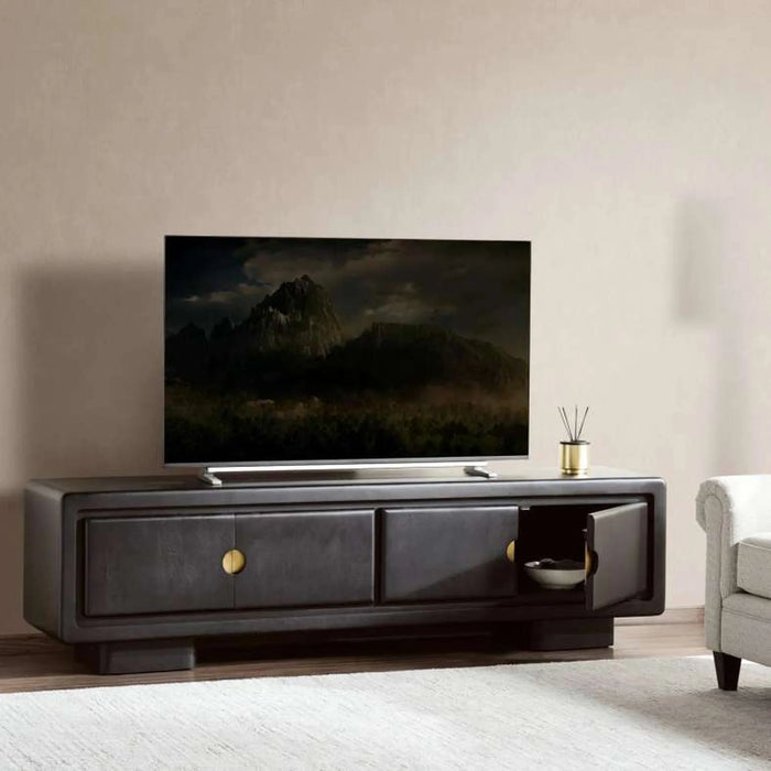 Raxey Tv Unit Up To 75 Inches With 4 Door Solid Wood - Black