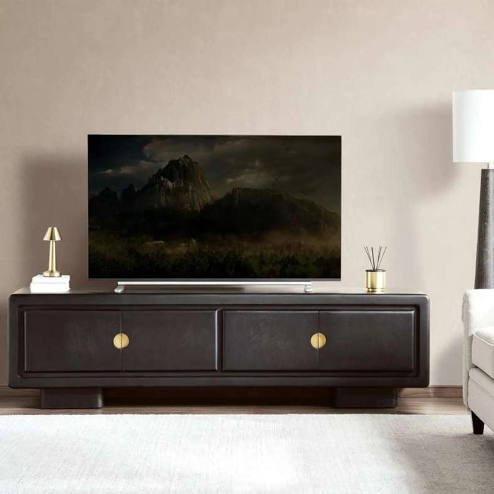 Raxey Tv Unit Up To 75 Inches With 4 Door Solid Wood - Black