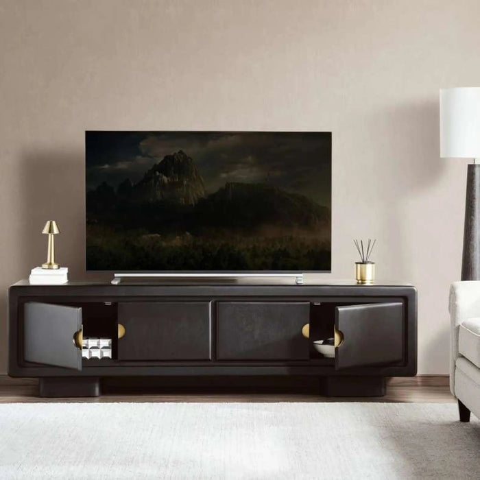 Raxey Tv Unit Up To 75 Inches With 4 Door Solid Wood - Black