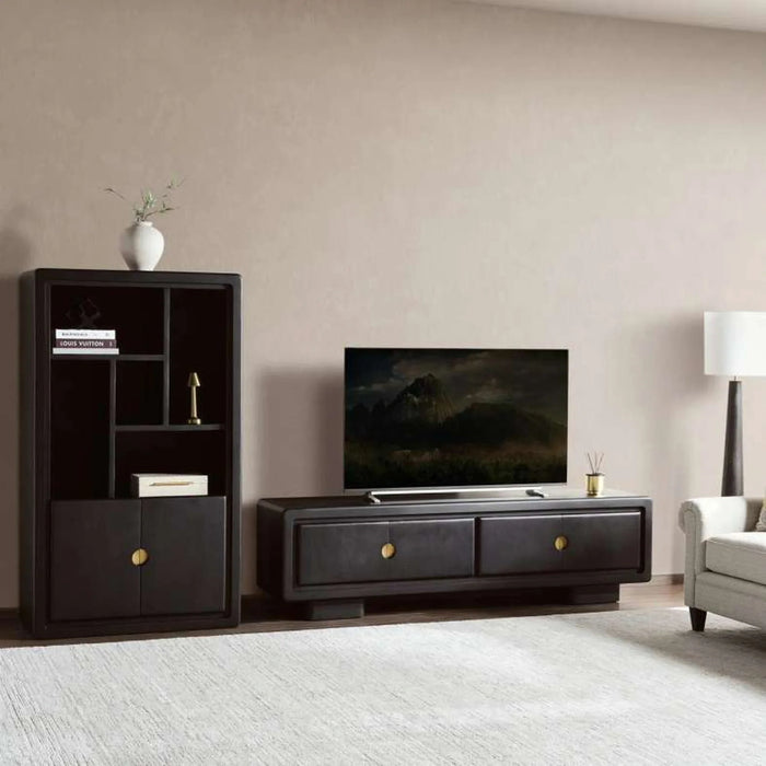 Raxey Tv Unit Up To 75 Inches With 4 Door Solid Wood - Black
