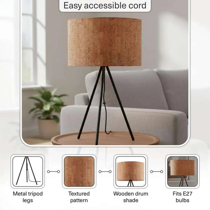 Rayner E27 Wooden Shade Table Lamp 28X56.5Cm - Natural/Black