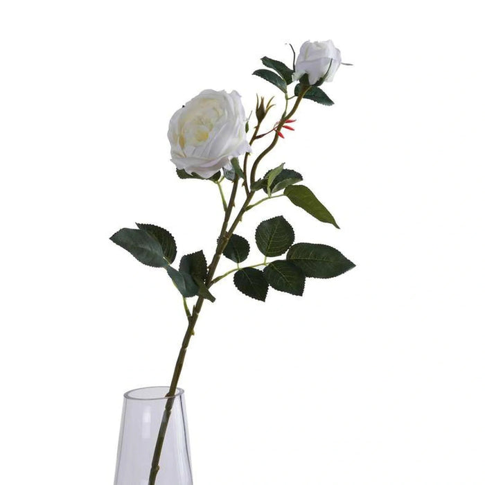 Real Touch 2 Head Rose Flower Stick 68Cm - White Pan Home