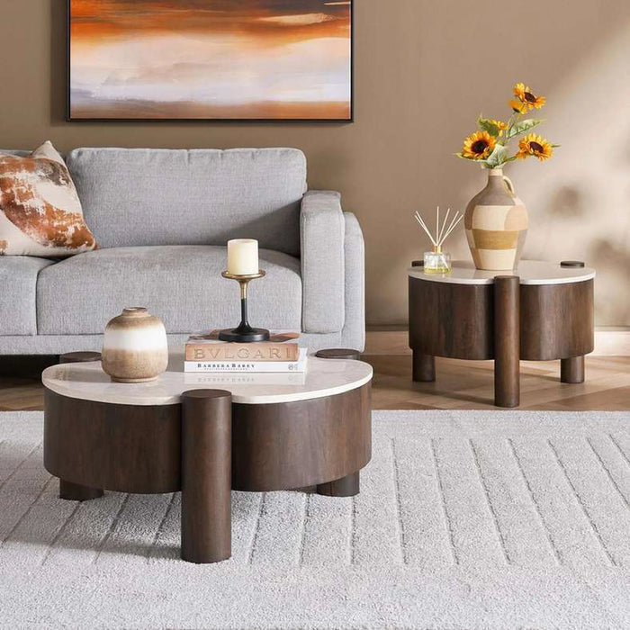 Recap Coffee Table Marble Small - Beige & Brown