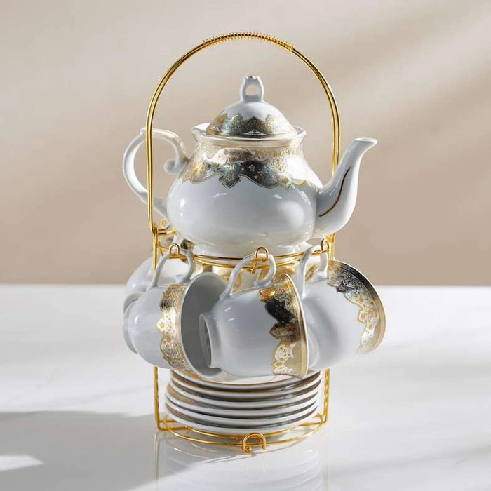 Reda 14-Piece Tea Set - Cup 220Ml + Pot 950Ml -White & Gold