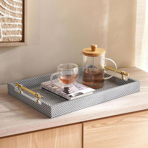Reece Faux Leather Decor Tray With Handles 52X38X6.5Cm - Multi Pan Home