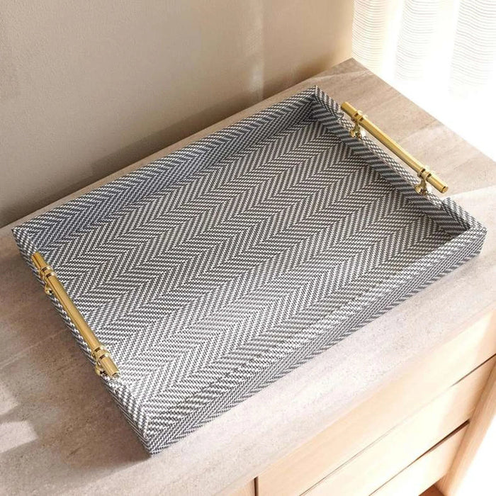 Reece Faux Leather Decor Tray With Handles 52X38X6.5Cm - Multi Pan Home