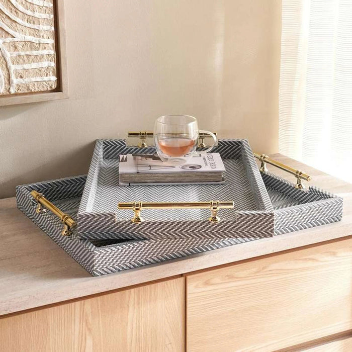 Reece Faux Leather Decor Tray With Handles 52X38X6.5Cm - Multi Pan Home