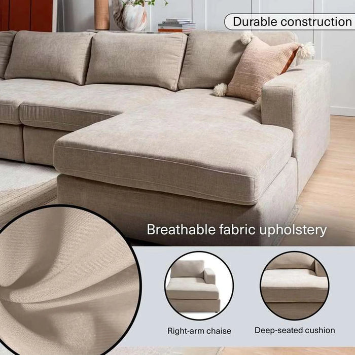 Reem Right Arm Modular Chaise- Beige