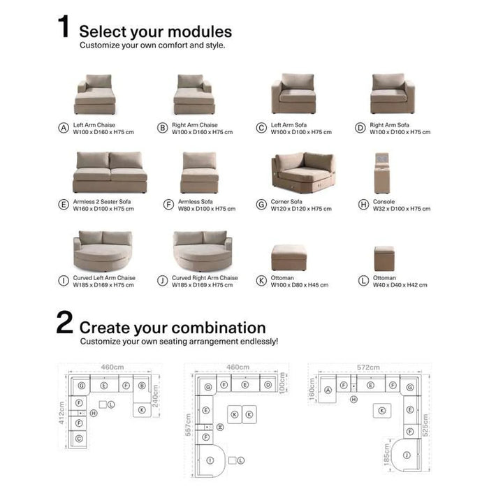Reem Right Arm Modular Chaise- Beige