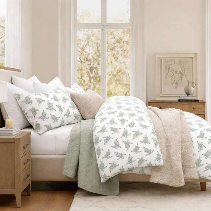 Reflection Home Bloom Printed 3-Piece Queen Comforter Set 200X240Cm -Dried Sage