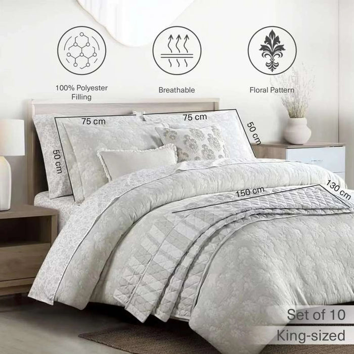 Reflection Home Glacier Floral 10-Piece King Bed In A Bag 240X260Cm -Natural