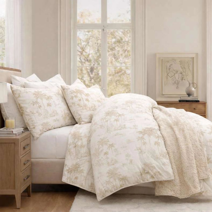 Reflection Home Oasis Palm Printed 3-Piece King Comforter Set 240X260Cm -Beige