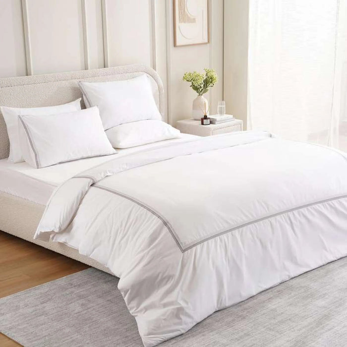 Reflection Home Orla Border Embroidered 3-Piece Queen Duvet Cover Set 200X200Cm - Grey