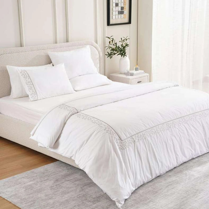 Reflection Home Orla Floral Embroidered 3-Piece King Duvet Cover Set 230X220Cm - Grey