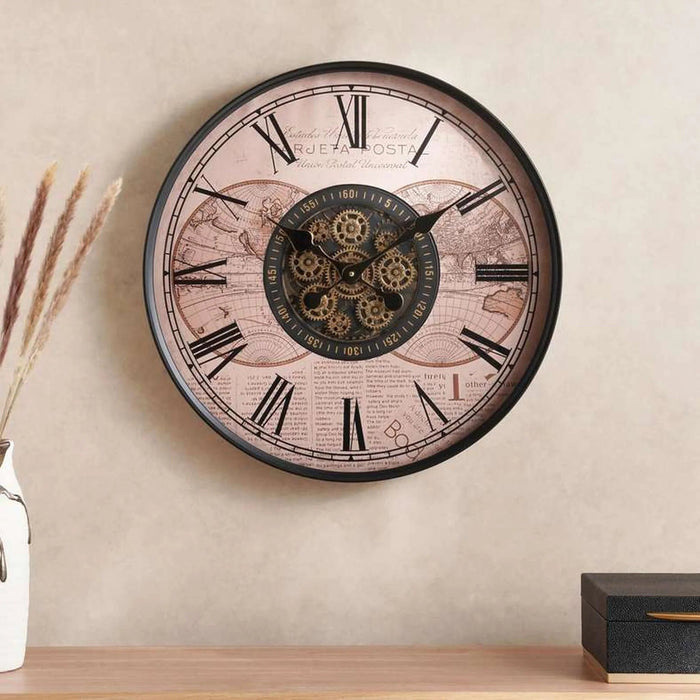 Regal Vintage Gear Clock Dia 60Cm - Antique Brown Pan Home