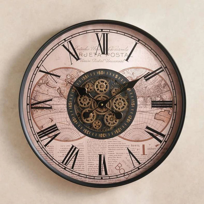 Regal Vintage Gear Clock Dia 60Cm - Antique Brown Pan Home